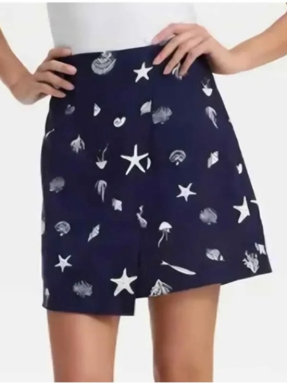 A New Day navy linen seashell nautical wrap skirt skort beach coastal cottage 6